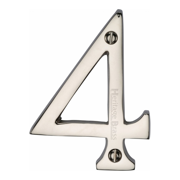 C1560 4-PNF • 76mm • Polished Nickel • Heritage Brass Face Fixing Numeral 4